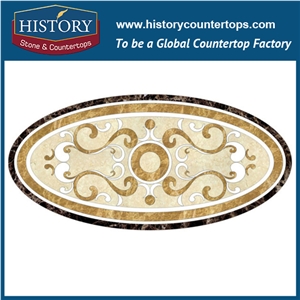 Light and Dark Emperador, White Jade ,Cream Marfil Beige Natural Marble Stone Best Artistic Mosaic Tiles Round Swoosh Border Floor Medallions