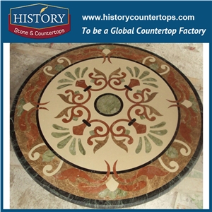 Light and Dark Emperador, White Jade ,Cream Marfil Beige Natural Marble Stone Best Artistic Mosaic Tiles Round Swoosh Border Floor Medallions