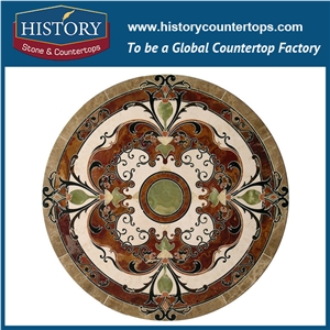 Light Emperador Brown, Cream Marfil, Black and Green Marble, Water Jet Cutting Mosaic Tiles Arts, Round Florence Inlay Floor Medallions