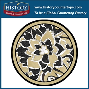 Light Emperador Brown, Cream Marfil, Black and Green Marble, Water Jet Cutting Mosaic Tiles Arts, Round Florence Inlay Floor Medallions