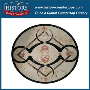 Light Emperador, Century Beige, Rojo Alicante Marble Cnc Water Jet Stone Mosaic Tiles, Round Pattern Seal Artistic Decoration Floor Medallions