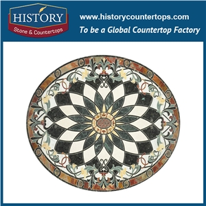 Light Emperador, Century Beige, Rojo Alicante Marble Cnc Water Jet Stone Mosaic Tiles, Round Pattern Seal Artistic Decoration Floor Medallions