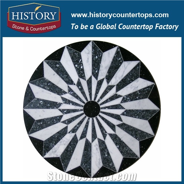 Light Emperador, Century Beige, Rojo Alicante Marble Cnc Water Jet Stone Mosaic Tiles, Round Pattern Seal Artistic Decoration Floor Medallions