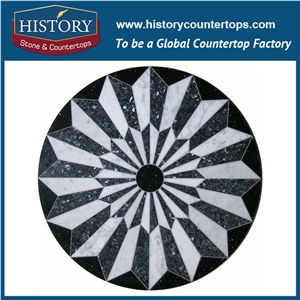 Light Emperador, Century Beige, Rojo Alicante Marble Cnc Water Jet Stone Mosaic Tiles, Round Pattern Seal Artistic Decoration Floor Medallions
