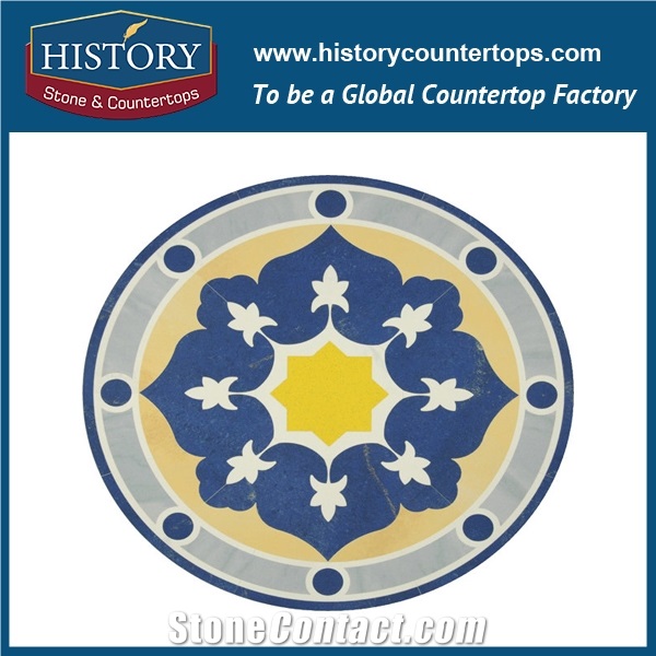 Light Emperador, Century Beige, Rojo Alicante Marble Cnc Water Jet Stone Mosaic Tiles, Round Pattern Seal Artistic Decoration Floor Medallions