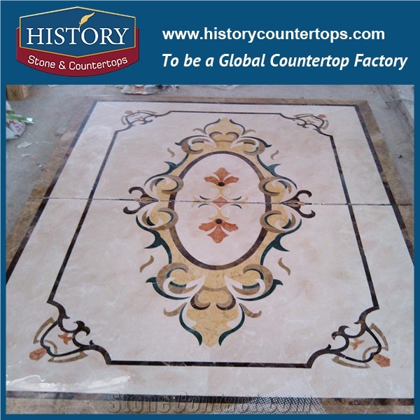 Light Emperador, Cream Marfil Beige Marble Stone Designs Water Jet Cutting Mosaic Tiles Inlay Floor Rectangular Simple Designs Medallions
