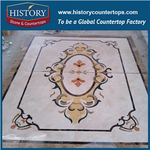 Light Emperador, Cream Marfil Beige Marble Stone Designs Water Jet Cutting Mosaic Tiles Inlay Floor Rectangular Simple Designs Medallions