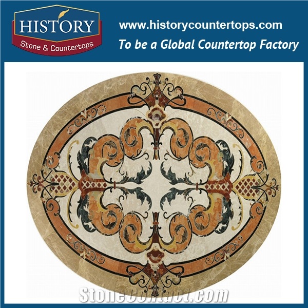 Light Emperador, Cream Marfil, Rosso Verona, Verde Alpi Marble Stone Water Jet Cut Mosaic Creative Edge Tiles Round Florence Floor Medallions