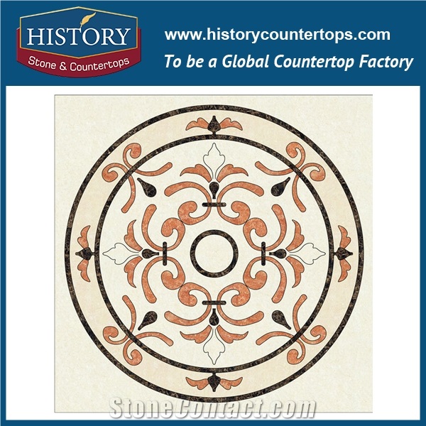 Light Emperador, White Jade, Black Stone Marble, Water Jet Cutting Mosaic Tiles Designs, Round China Eight Diagrams Flooring Inlay Medallions