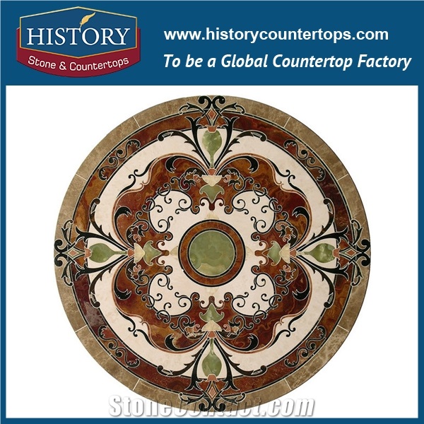 Light Emperador, White Jade, Black Stone Marble, Water Jet Cutting Mosaic Tiles Designs, Round China Eight Diagrams Flooring Inlay Medallions