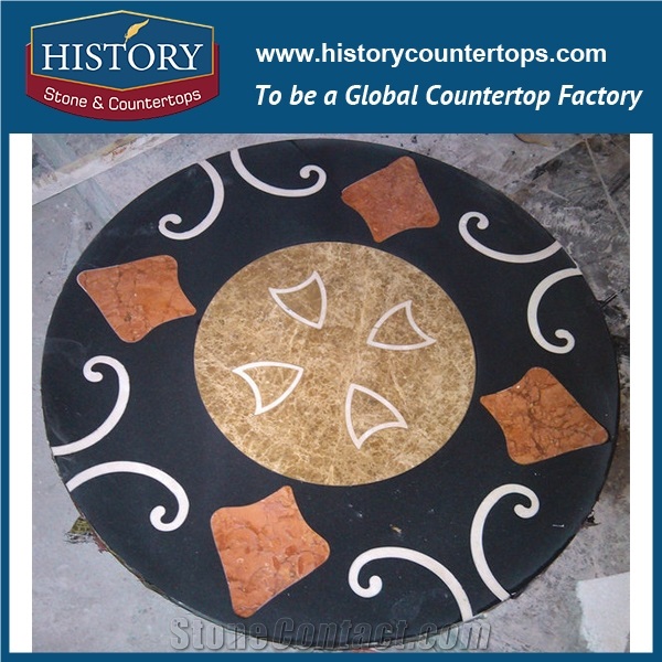 Light Emperador, White Jade, Black Stone Marble, Water Jet Cutting Mosaic Tiles Designs, Round China Eight Diagrams Flooring Inlay Medallions