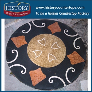 Light Emperador, White Jade, Black Stone Marble, Water Jet Cutting Mosaic Tiles Designs, Round China Eight Diagrams Flooring Inlay Medallions