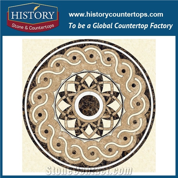 Light Emperador, White Jade, Black Stone Marble, Water Jet Cutting Mosaic Tiles Designs, Round China Eight Diagrams Flooring Inlay Medallions