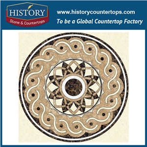 Light Emperador, White Jade, Black Stone Marble, Water Jet Cutting Mosaic Tiles Designs, Round China Eight Diagrams Flooring Inlay Medallions