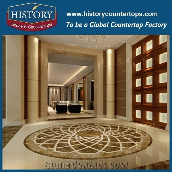 Light Emperador, White Jade, Rosso Verona Marble, Black Granite, Water Jet Mosaic Tiles, Round Simple Designs Villa, Lobby, Mall Floor Medallions