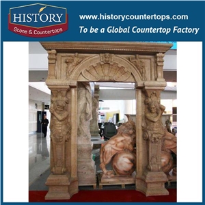 Luxury Modern Designs Large Beige Limestone House Main Gate Carved Men Statue Door Surrounds, Exterior Door Frames