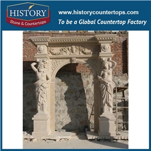 Luxury Modern Designs Large Beige Limestone House Main Gate Carved Men Statue Door Surrounds, Exterior Door Frames