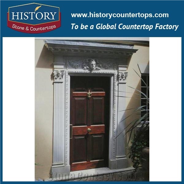 Luxury Modern Designs Large Beige Limestone House Main Gate Carved Men Statue Door Surrounds, Exterior Door Frames