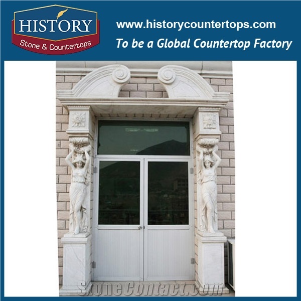 Luxury Modern Designs Large Beige Limestone House Main Gate Carved Men Statue Door Surrounds, Exterior Door Frames