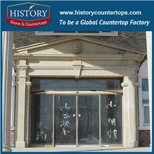 Luxury Modern Designs Large Beige Limestone House Main Gate Carved Men Statue Door Surrounds, Exterior Door Frames