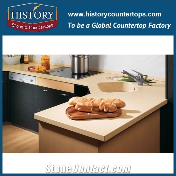 Maria Beige Historystone with Glossy and Slippy Surface Big Sand Tile and Slab Quartz Stone for Kitchen Countertops or Bar Tops