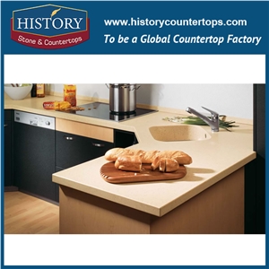 Maria Beige Historystone with Glossy and Slippy Surface Big Sand Tile and Slab Quartz Stone for Kitchen Countertops or Bar Tops
