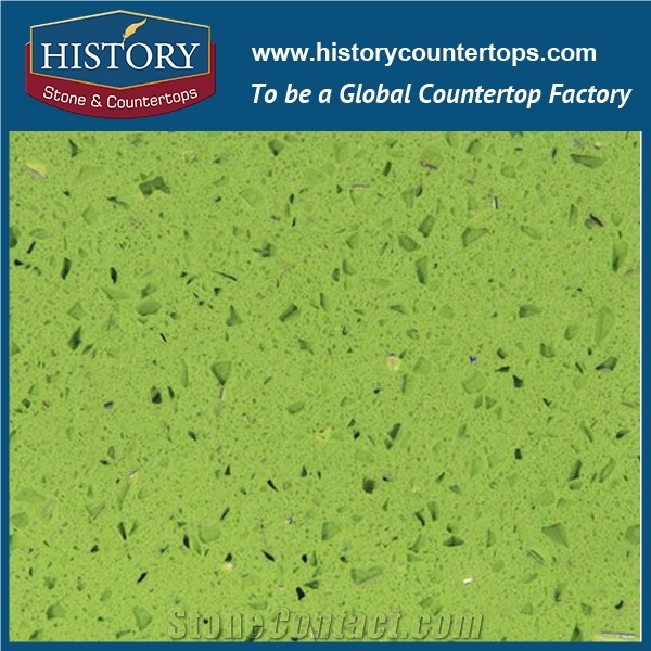 Matcha Green Of Historystone with Polished and Smoothed Surface Artificial Shunning Tile and Slab Quartz Stone for Kitchen Desk Tops or Worktops.