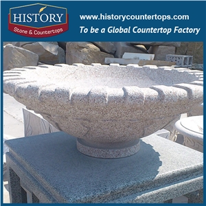 Modern Style Home Decorative G682 Beige Natural Granite Stone Teacup Shape Round Flowerpots Western Style for Garden, Park Decoration