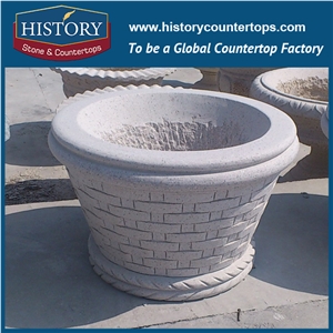 Modern Style Home Decorative G682 Beige Natural Granite Stone Teacup Shape Round Flowerpots Western Style for Garden, Park Decoration
