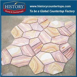 Multi-Color Sandstone Irregular Flagstone on Mesh Flagstone Courtyard, Swimming Pool Side Walkway Paving