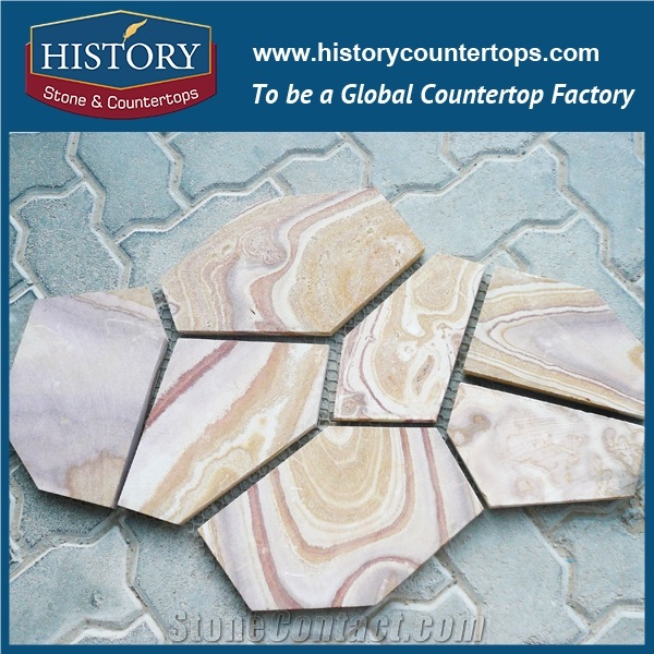Multi-Color Sandstone Irregular Flagstone on Mesh Flagstone Courtyard, Swimming Pool Side Walkway Paving