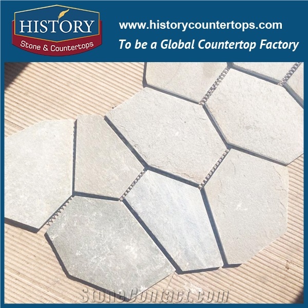 Multi-Color Sandstone Irregular Flagstone on Mesh Flagstone Courtyard, Swimming Pool Side Walkway Paving