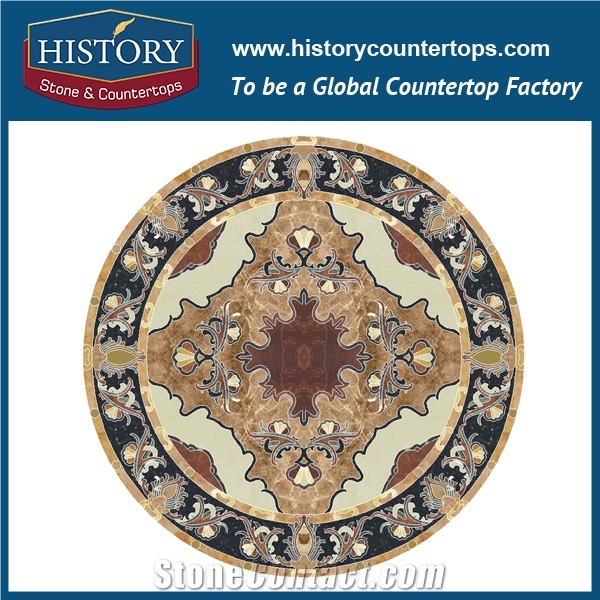 Natural Bianco Carrara Verde Alpi Marble Stone Black Galaxy Granite Water Jet Cutting Flooring Decorative Mosaic Tiles Round Flower Pattern Medallions