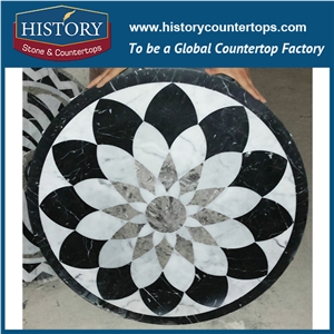 Natural Carrara White and Grey, Nero Marguina Marble Cnc Water Jet Cutting Mosaic Tiles Wholesaler Round Floral Hotel, Villa, Mall Medallions