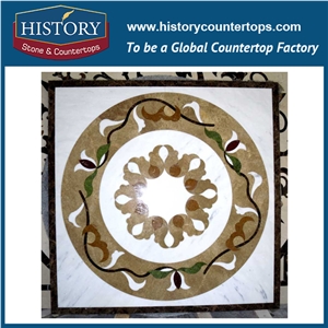 Natural Cream Marfil Beige, Dark and Light Emperador Stone Marble Water Jet Cut Mosaic Tiles Square Flower Floor Inlay Covering Medallions