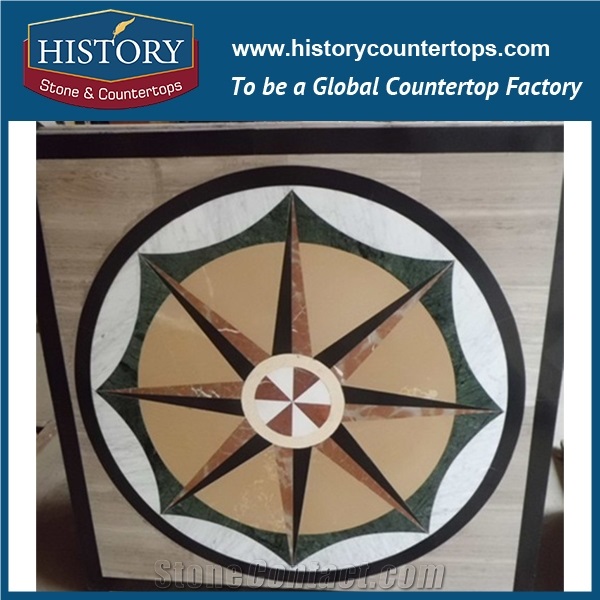 Natural Cream Marfil Beige, Dark and Light Emperador Stone Marble Water Jet Cut Mosaic Tiles Square Flower Floor Inlay Covering Medallions