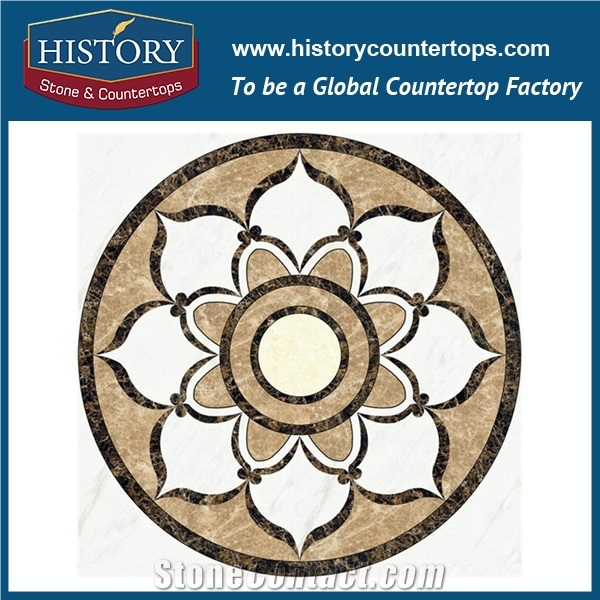Natural Light and Dark Emperador, White Jade Marble Stone, Water Jet Cutting Flooring Decorative Mosaic Tiles, Round Flower Pattern Medallions