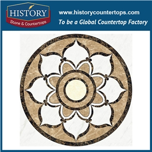 Natural Light and Dark Emperador, White Jade Marble Stone, Water Jet Cutting Flooring Decorative Mosaic Tiles, Round Flower Pattern Medallions