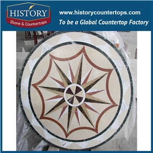 Natural Light and Dark Emperador, White Jade Marble Stone, Water Jet Cutting Flooring Decorative Mosaic Tiles, Round Flower Pattern Medallions