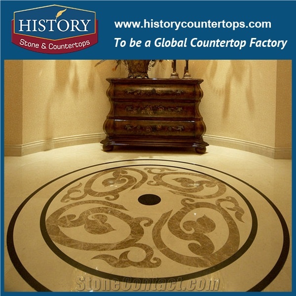 Natural Light and Dark Emperador, White Jade Marble Stone, Water Jet Cutting Flooring Decorative Mosaic Tiles, Round Flower Pattern Medallions
