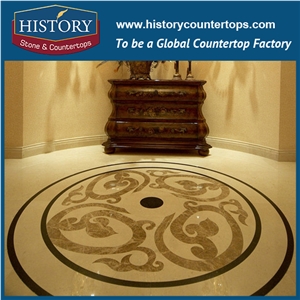 Natural Light and Dark Emperador, White Jade Marble Stone, Water Jet Cutting Flooring Decorative Mosaic Tiles, Round Flower Pattern Medallions