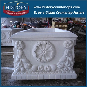 Natural Stone White Marble Carving Flowerpot, Hot Sale Garden Accessory Antique Large Rectangular Flower Planters Boxes, Carved Vases