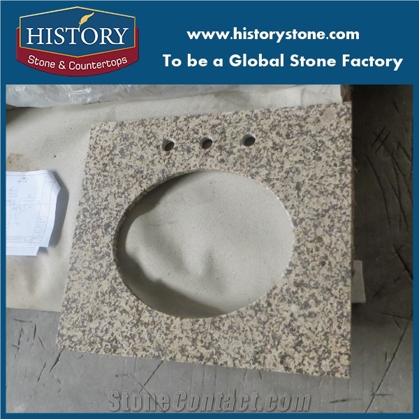 Natural Stone Yellow Color Polishing Granite Countertop, Bathroom Vanity Tops with Faucet Holes for Sale