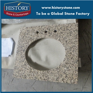 Natural Stone Yellow Color Polishing Granite Countertop, Bathroom Vanity Tops with Faucet Holes for Sale