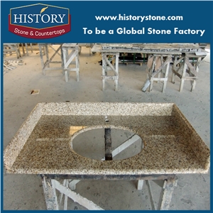 Natural Stone Yellow Color Polishing Granite Countertop, Bathroom Vanity Tops with Faucet Holes for Sale