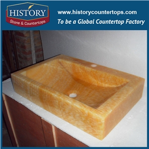 Natural Yellow Honey Onyx Stone Sink Kitchen Desk Top, Super Polished Bathroom Sinks, Easy to Clean Rectangle Wash Basin