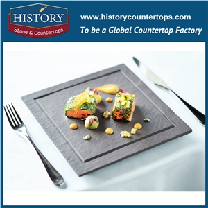 Nature Black Slate Stone Square Shape Arts Products Cup Mat Series, Slate Plate Trays and Dishes