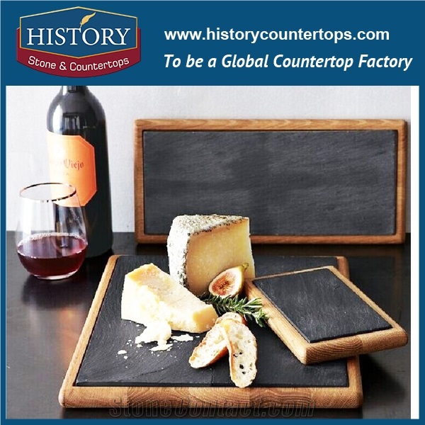 Nature Black Slate Stone Square Shape Arts Products Cup Mat Series, Slate Plate Trays and Dishes