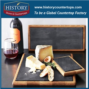 Nature Black Slate Stone Square Shape Arts Products Cup Mat Series, Slate Plate Trays and Dishes