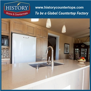 Nougat Beige in Historystone with High Polish Surface Big Sand Quartz Stone for Kitchen Countertops or Bench Tops.
